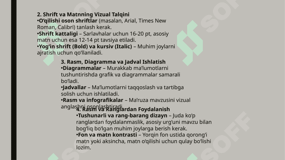 Ma’ruza mashg‘uloti uchun mo‘ljallangan matnning vizual xususiyat kasb etishi 3