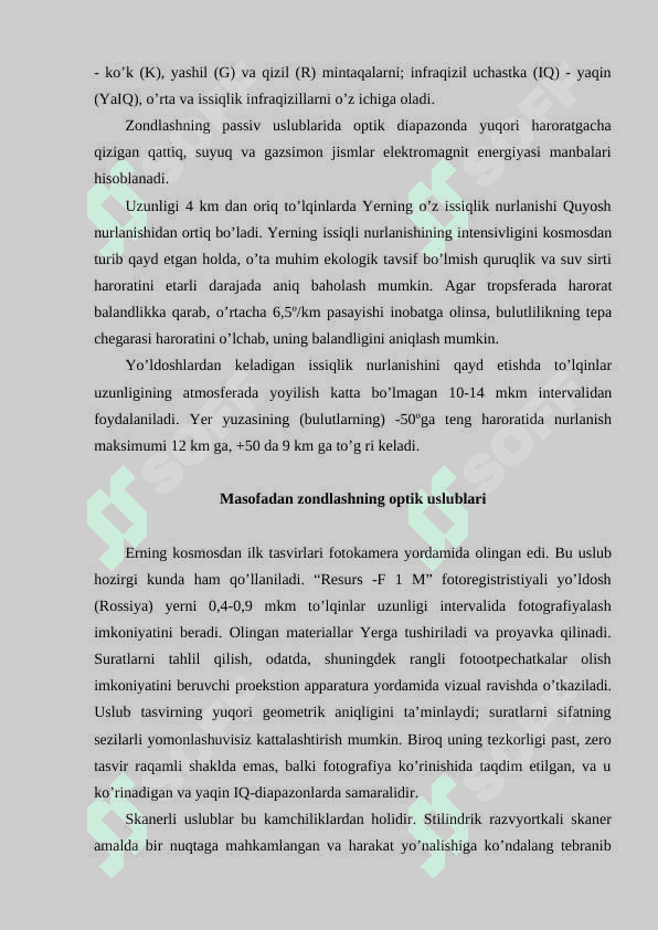 Masofadan zondlash va yo’ldoshli pozitsionirlash tizimlari R 7