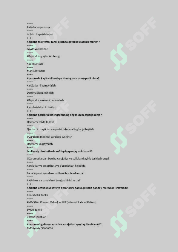 Korxona Boshqaruvi fanidan 200 ta test javoblari bilan_HEMIS uchun 1