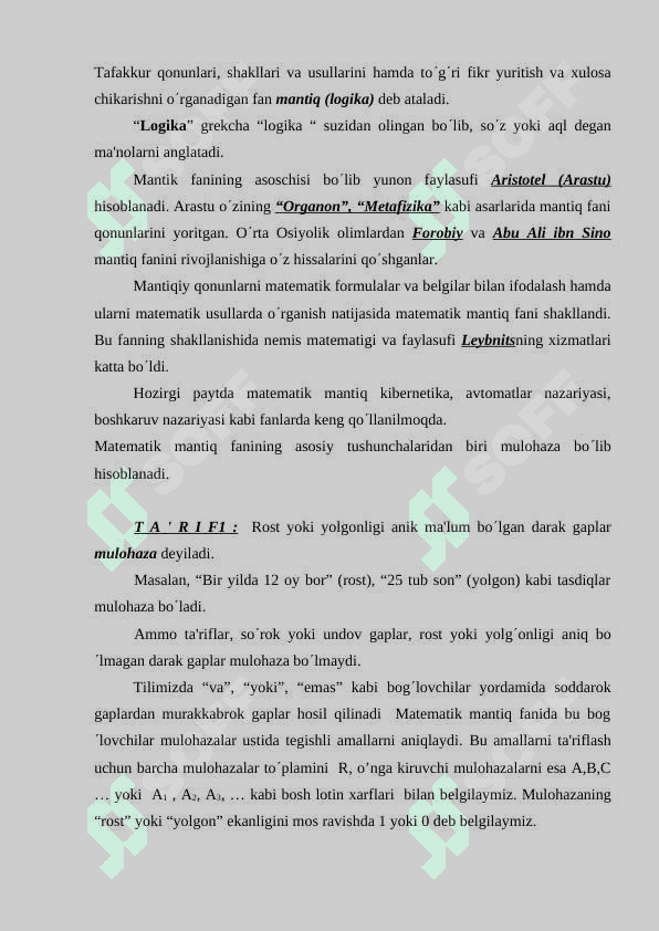 Matеmatik mantiq haqida tushuncha. Muloxazalar va ular ustida amallar 2