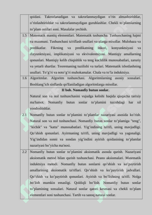 Maxsus sirtqi bo’lim uchun matematikadan o’quv dasturi 4