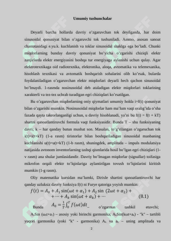 Nosinusoidal davriy kuchlanish va toklar 2