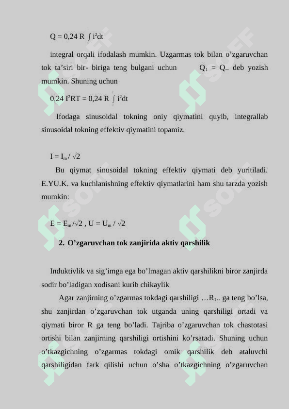 O’zgaruvchan tok. O’zgaruvchan tok zanjirida qarshilik, sig’im va induktivlik 3