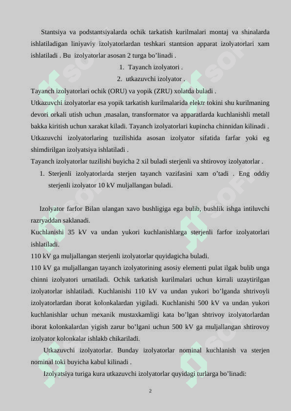 Pоdstаntsiyа uskunаlаri izоlyаtsiyаsi. 2