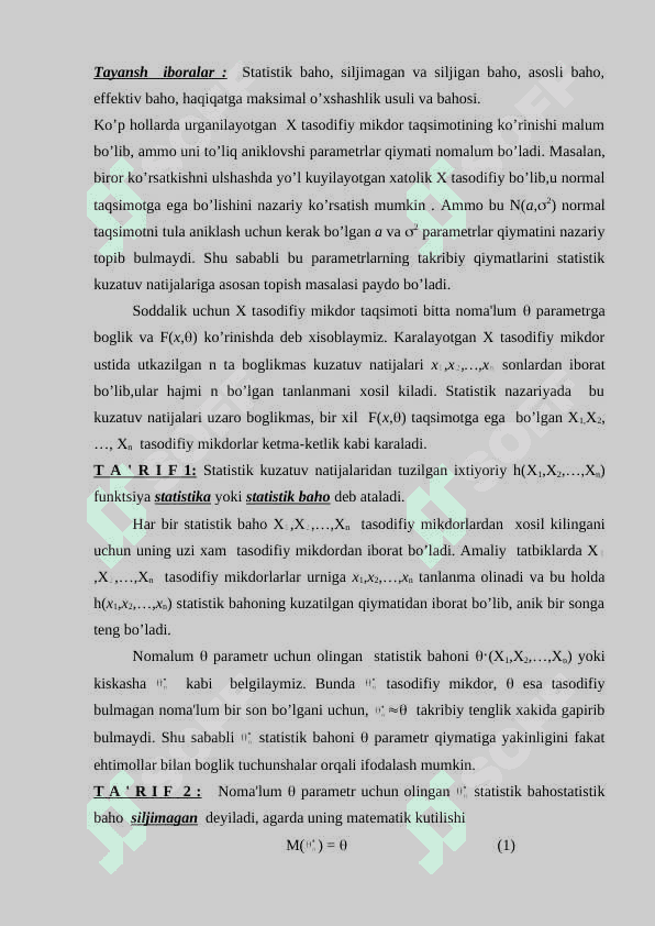Statistik baholar va ularning turlari 2