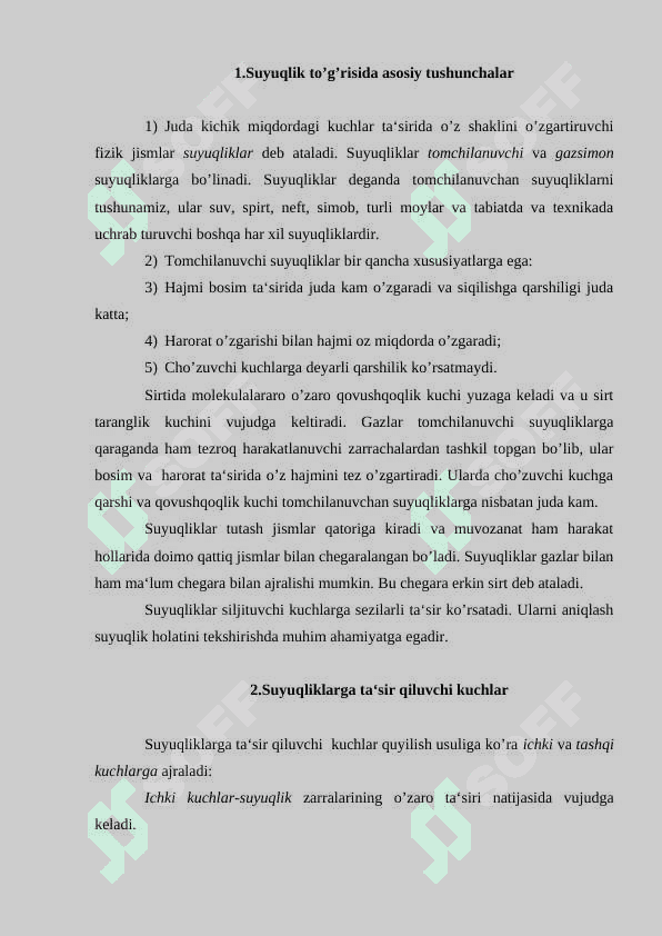 Suyuqliklarning asosiy xossalari 2