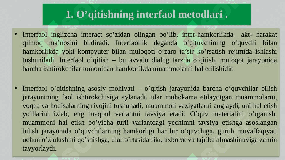 Biologiyani o`qitishning interfaol metodlari. Biologiyani o`qitish xalqaro baholash dasturlari 3