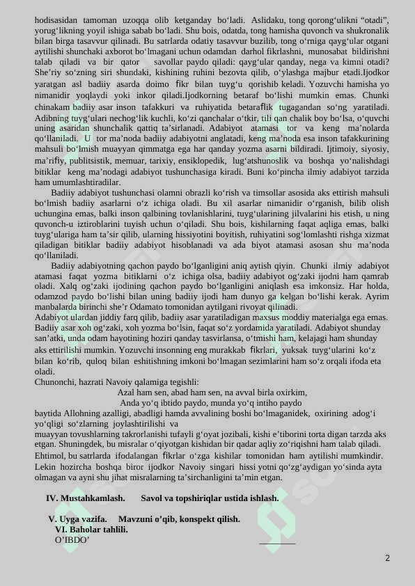 9-sinf adabiyot yillik dars ishlanma 2