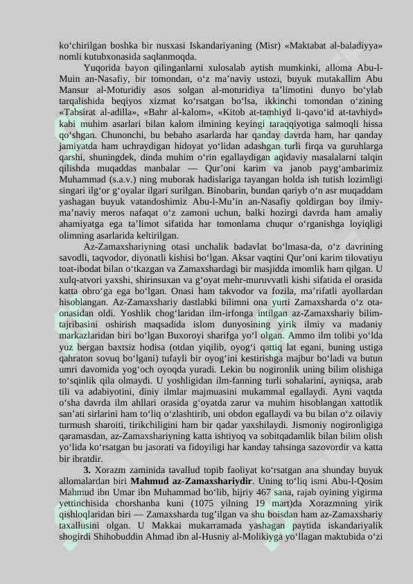 Abu al-Mu’yin an-Nasafiy, Maxmud az-Zamaxshariy va Burxonuddin  al-Marg’inoniylarning ilmiy merosi 4