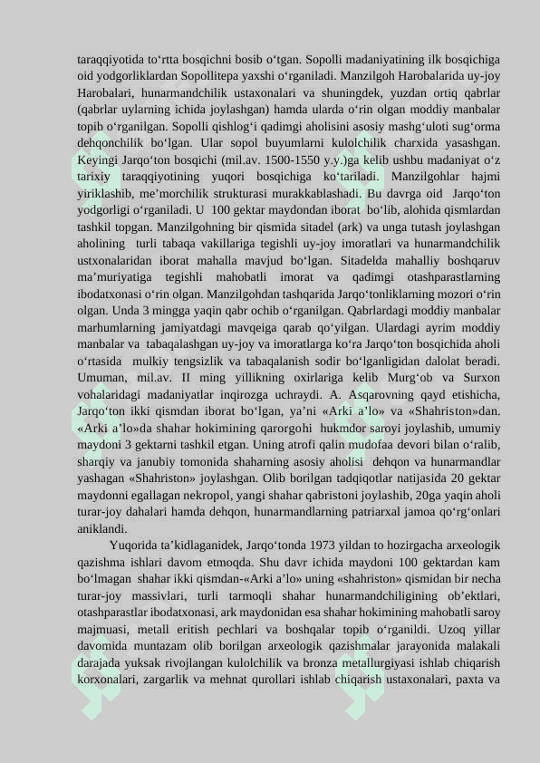 Arxeologik   yodgorliklarning o‘lkashunoslikda tutgan o‘rni 7