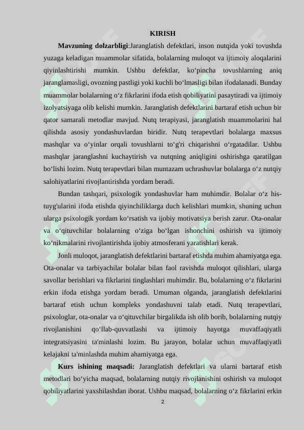 Jaranglatish defektlari va ularni bartaraf etish metodlari. 2