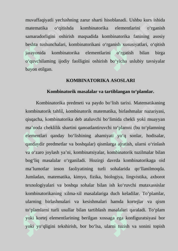 KOMBINATORIKA ASOSLARI Kombinatorik masalalar va tartiblangan to‘plamlar. 2