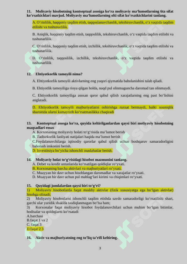 Moliyaviy hisobotning xalqaro standartlari 100 TALIK TEST 3