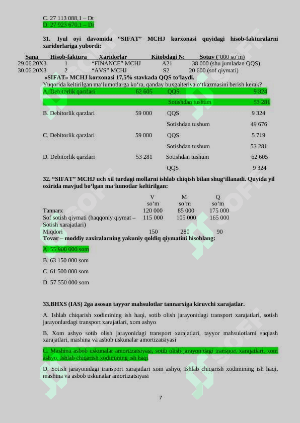 Moliyaviy hisobotning xalqaro standartlari 100 TALIK TEST 7
