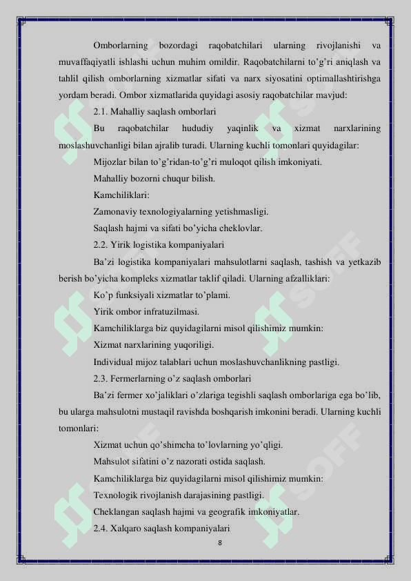 Meva va sabzavot mahsulotlarini saqlash usullari 8