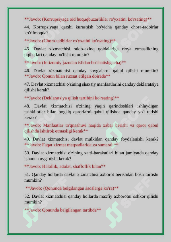 Argos test, javoblari bilan... . Davlat xizmatchisi 2024-2025 6
