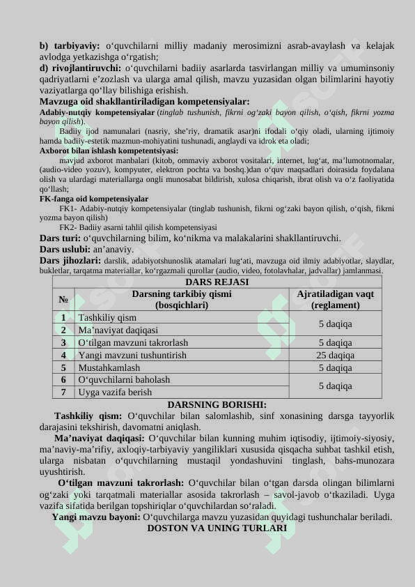 10 sinf adabiyot dars ishlanma 8