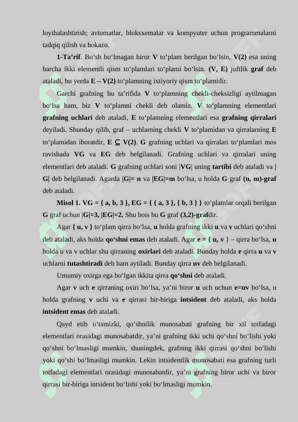 Kurs ishi Graflar haqida. Yo'naltirilgan graflar. Qo'shnilik matritsalari 6