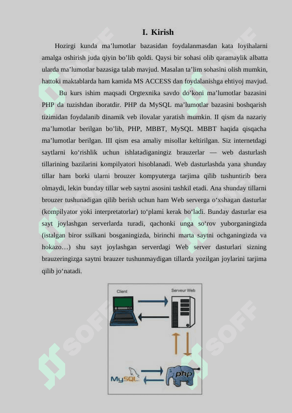 KURS ISHI Ma’lumotlar bazasini boshqarish tizimlari. PHP, MySQL, Onlayn do'kon veb interfeysi 2
