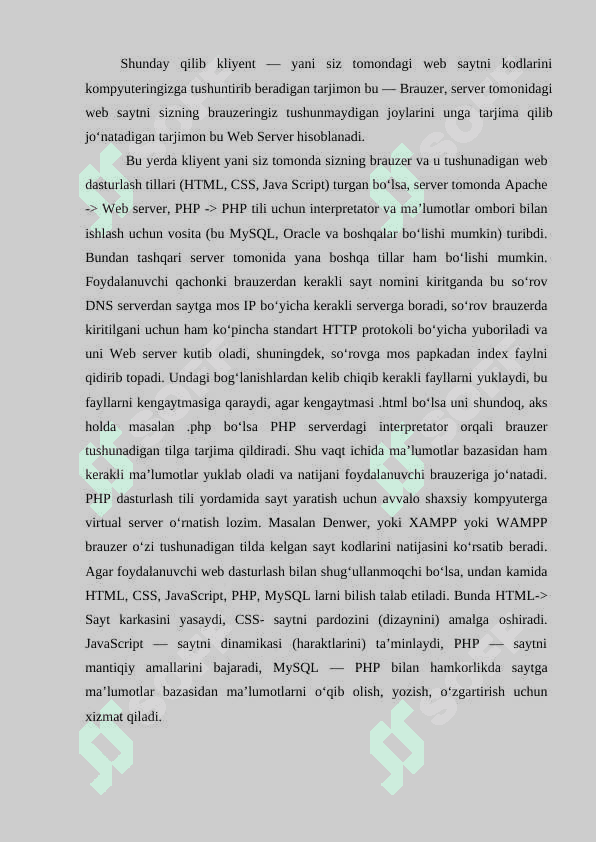 KURS ISHI Ma’lumotlar bazasini boshqarish tizimlari. PHP, MySQL, Onlayn do'kon veb interfeysi 3