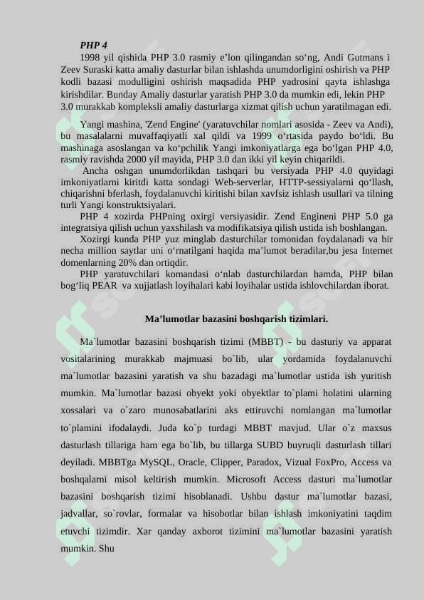KURS ISHI Ma’lumotlar bazasini boshqarish tizimlari. PHP, MySQL, Onlayn do'kon veb interfeysi 5