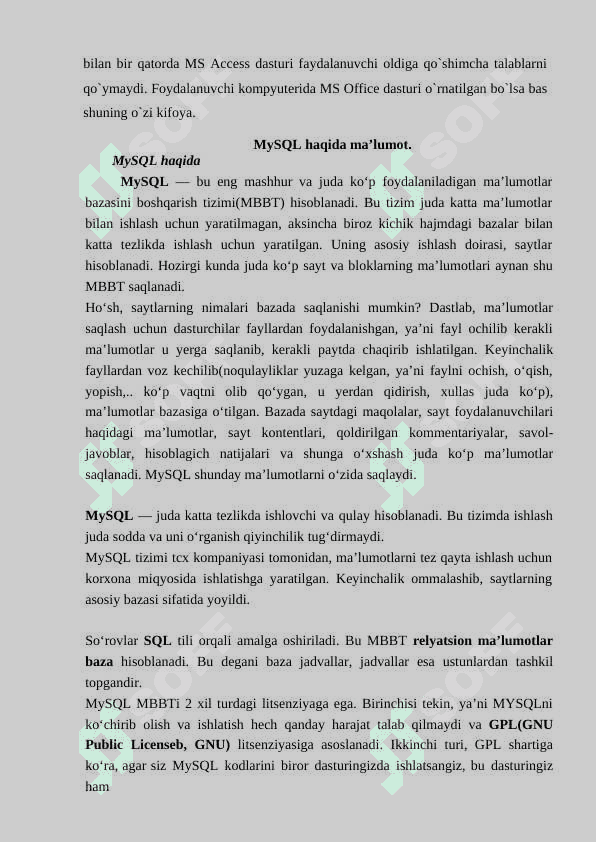 KURS ISHI Ma’lumotlar bazasini boshqarish tizimlari. PHP, MySQL, Onlayn do'kon veb interfeysi 6