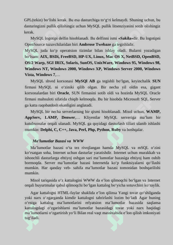 KURS ISHI Ma’lumotlar bazasini boshqarish tizimlari. PHP, MySQL, Onlayn do'kon veb interfeysi 7