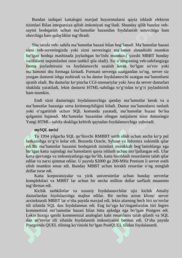 KURS ISHI Ma’lumotlar bazasini boshqarish tizimlari. PHP, MySQL, Onlayn do'kon veb interfeysi 8