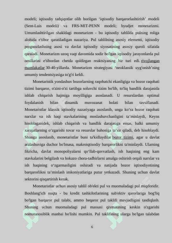 Monetarizm. Institutsionalizm. Neoliberalizm rivojlanishi 7