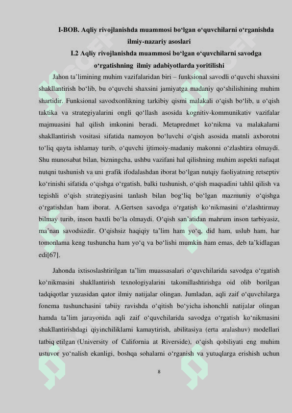 AQLIY RIVOJLANISHDA MUAMMOSI BO‘LGAN O‘QUVCHILARNI SAVODGA O‘RGATISHNING LINGIVISTIK ASOSLARI 8