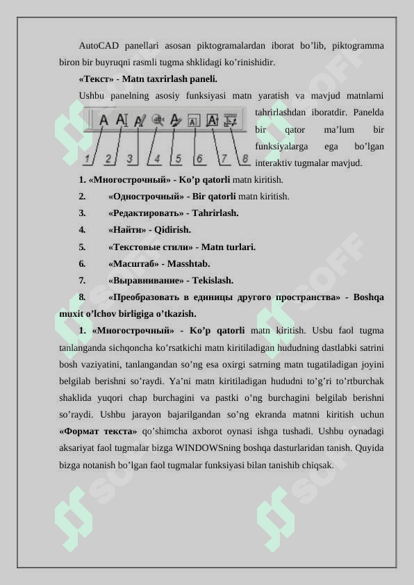 AutoCADda 2D modellashtirish panellari 2