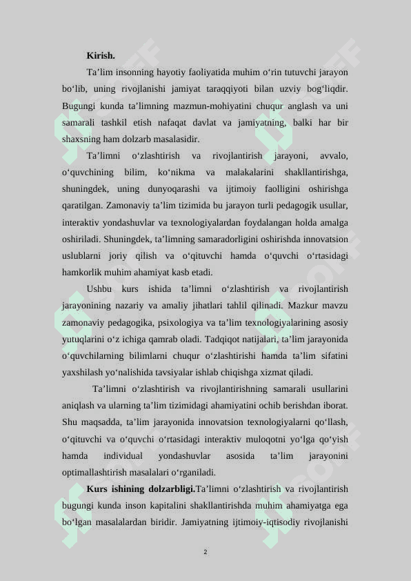 Ta’limni o‘zlashtirilishi va rivojlanishi 2