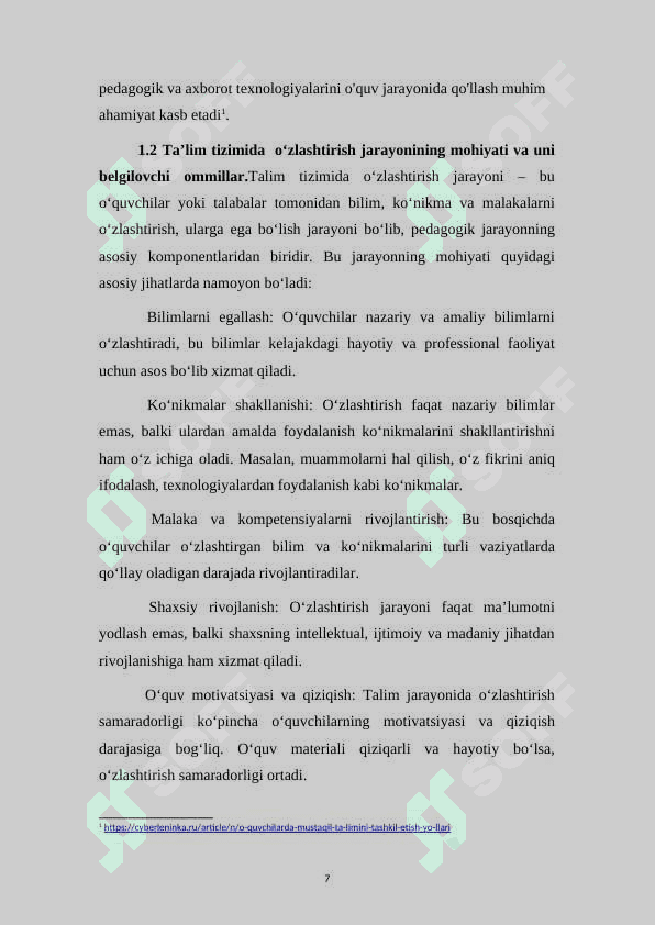 Ta’limni o‘zlashtirilishi va rivojlanishi 7