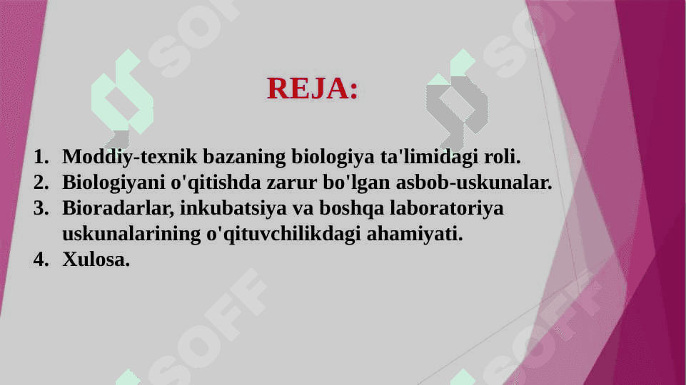 Biologiyani o'qitishda moddiy texnik bazasidan foydalanish (TAQDIMOT) 2