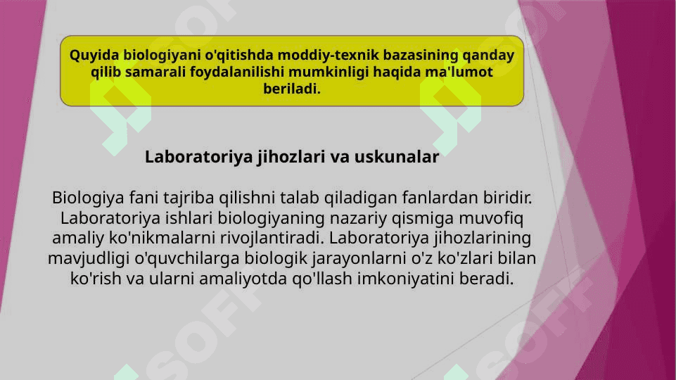 Biologiyani o'qitishda moddiy texnik bazasidan foydalanish (TAQDIMOT) 4