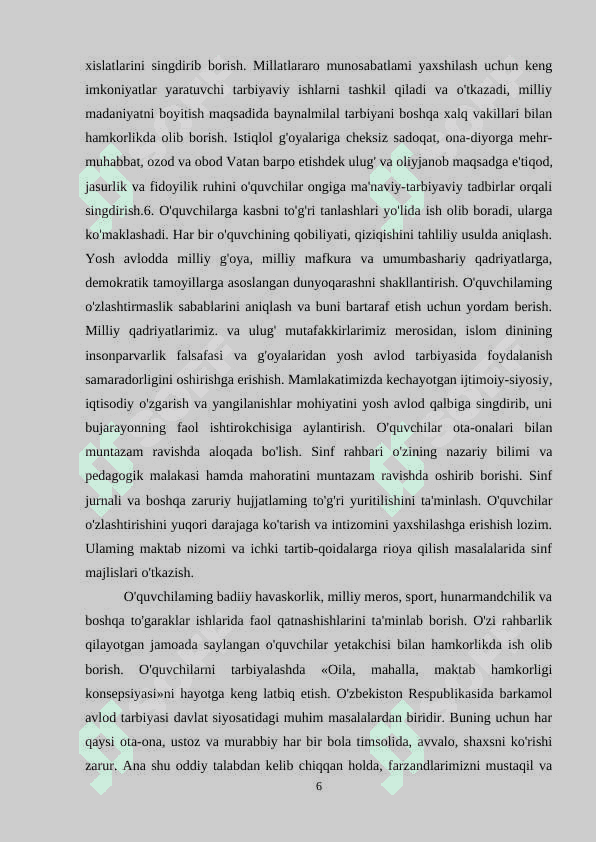 Sinf rahbari ishlarini rejalashtirishda milliy qadriyatlarning tutgan oʻrni 6