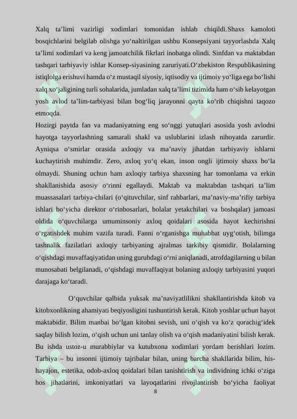 Maktabdan va sinfdan tashqari tarbiyaviy ishlarni tashkil etishda ekskursiyalarning oʻrni va ahamiyati 8