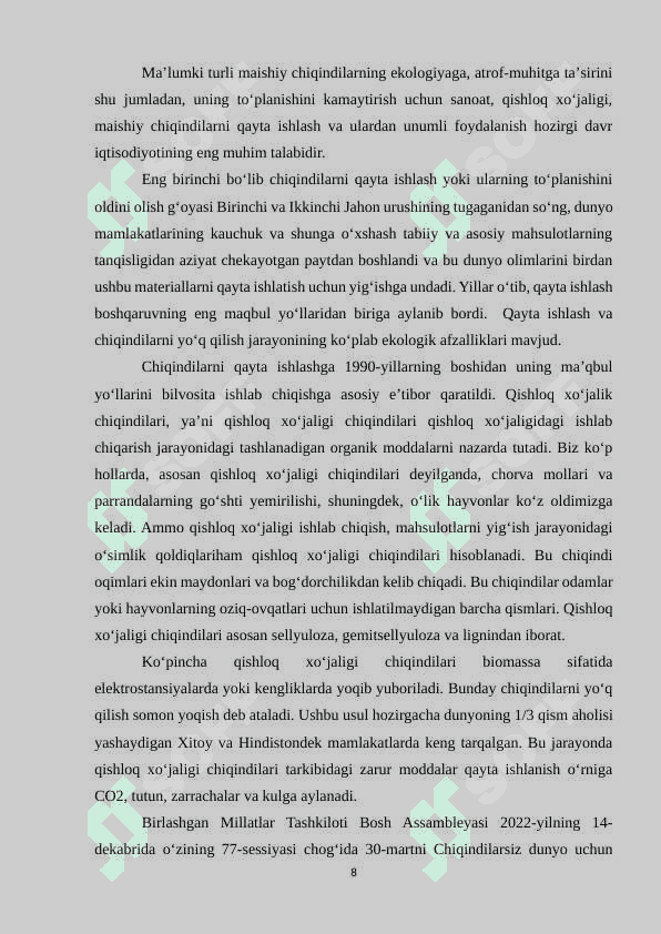 Qishloq xoʻjaligi chiqindilari va ularni qayta ishlash texnologiyalari 8