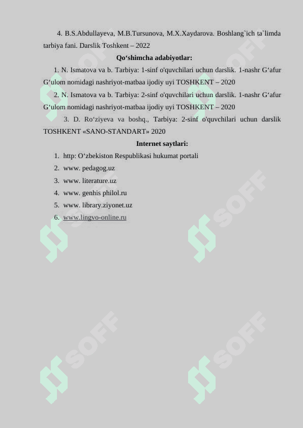 Adabiyotlar roʻyxati Tarbiyaviy ishlar metodikasi 2