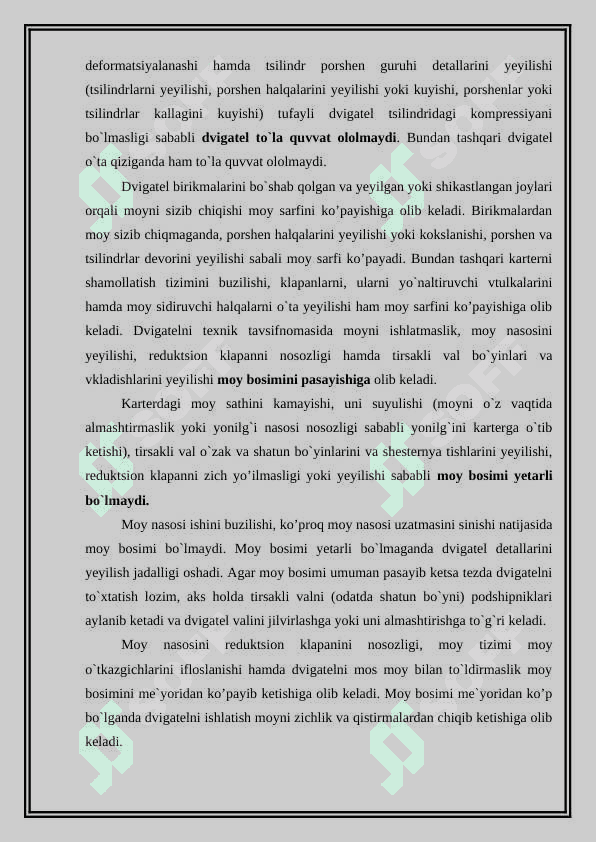 Avtomobil dvigateliga texnik xizmat ko’rsatish va ta`mirlash ishlari texnologiyasiAvtomobil dvigateliga texnik xizmat ko’rsatish va ta`mirlash ishlari texnologiyasi 5