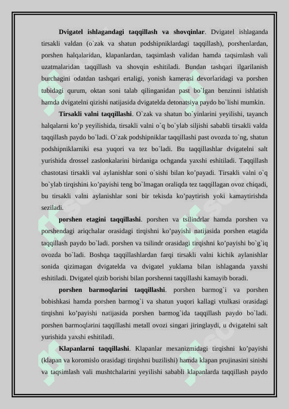 Avtomobil dvigateliga texnik xizmat ko’rsatish va ta`mirlash ishlari texnologiyasiAvtomobil dvigateliga texnik xizmat ko’rsatish va ta`mirlash ishlari texnologiyasi 6