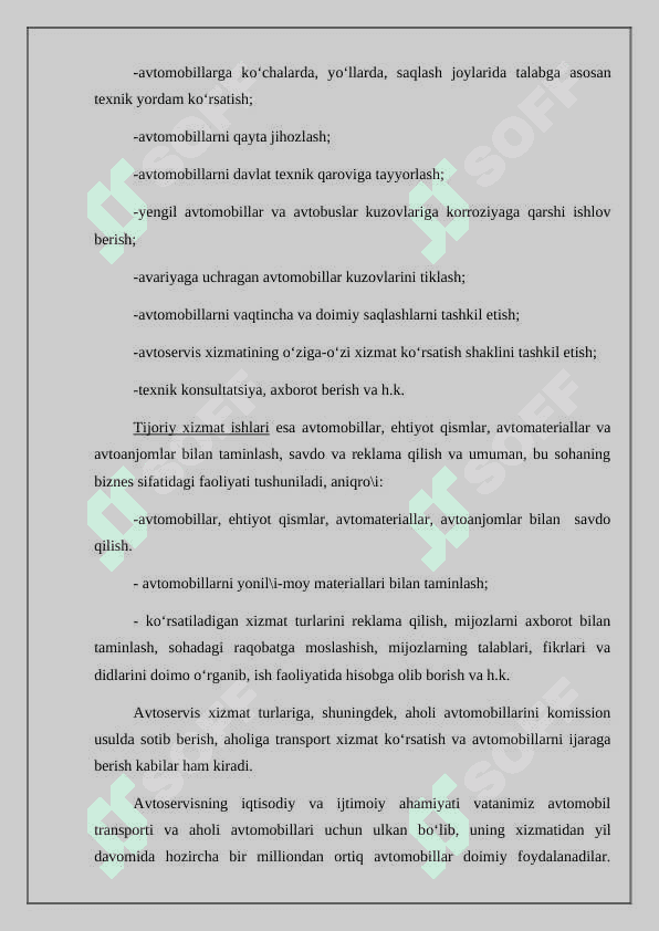 Avtomobillar servisi-avtomobillarga xizmat ko'rsatishning tan olingan usli 3