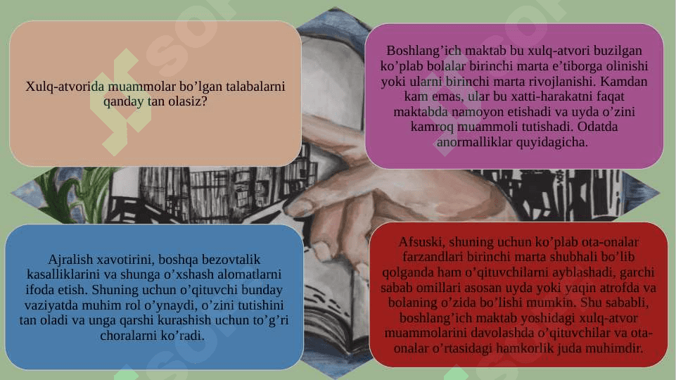 BOLALAR XULQ-ATVORIDAGI OG’ISHLARINI DIAGNOSTIKA QILISH 4