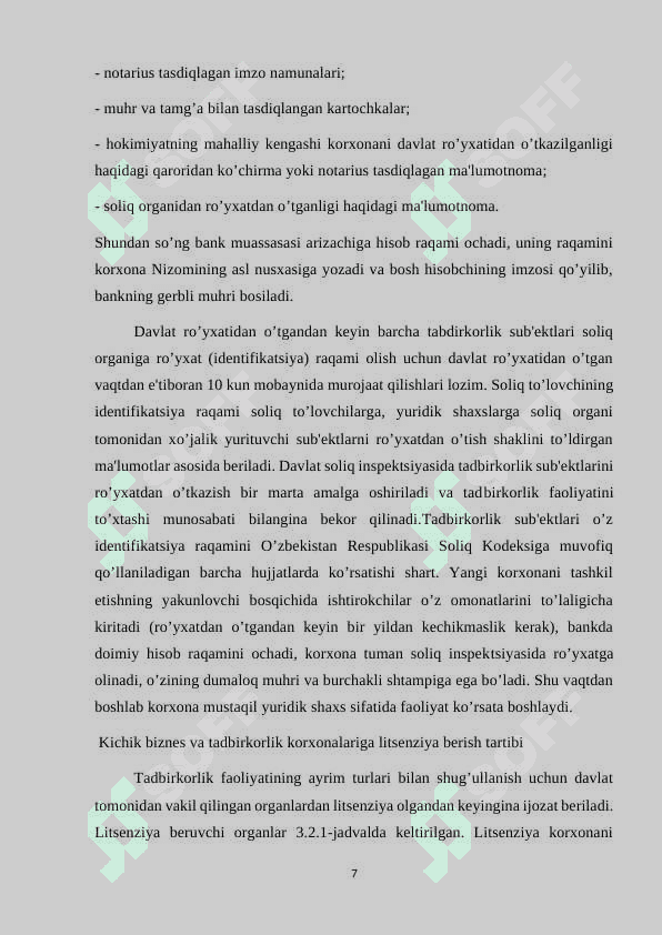 TADBIRKORLIK SUB’EKTLARINI RO‘YHATDAN O‘TKAZISH, REJALASHTIRISH VA RIVOJLANTIRISHDA BIZNES – REJA 7