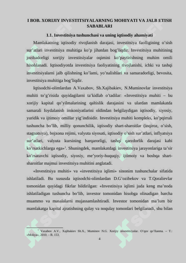 Chet ellik investorlar huquqlarining kafolatlari va ularni himoya qiluvchi huquqiy me`yoriy asoslar 4