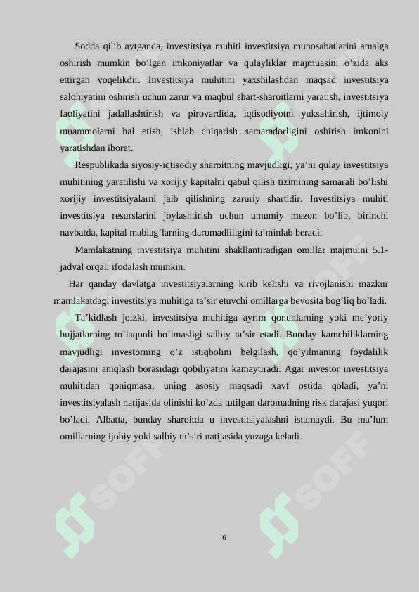 Chet ellik investorlar huquqlarining kafolatlari va ularni himoya qiluvchi huquqiy me`yoriy asoslar 6