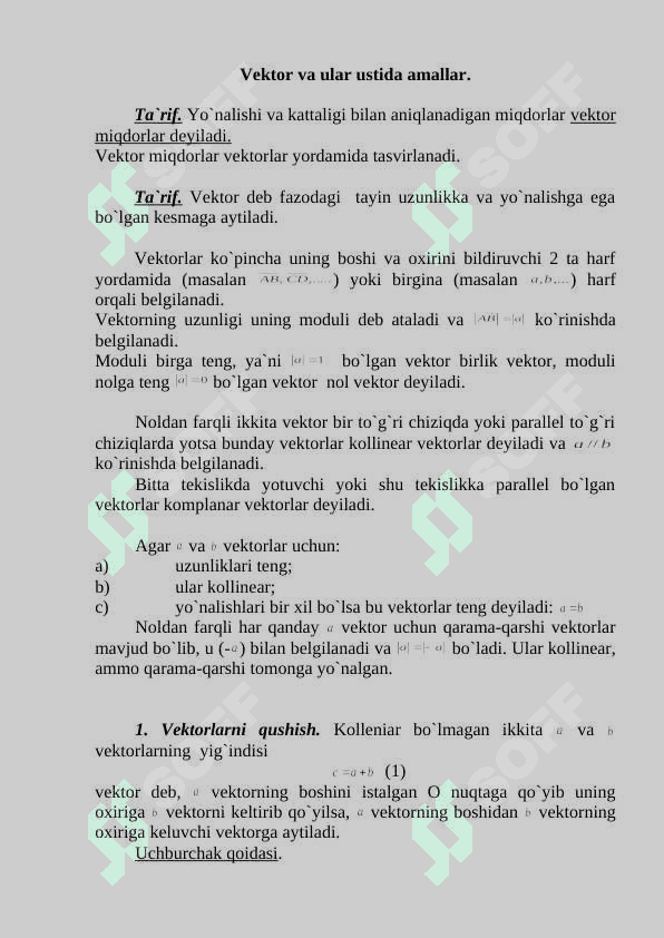 Vektorlar algebrasi elementlari 2