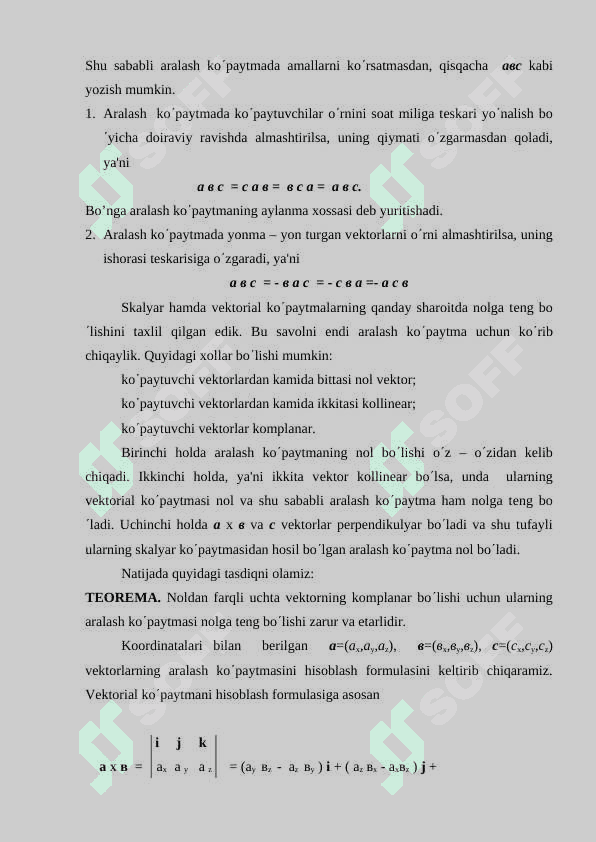 Vеktorlarning aralash ko'paytmasi, uning xossalari va tadbiqlari 2 3