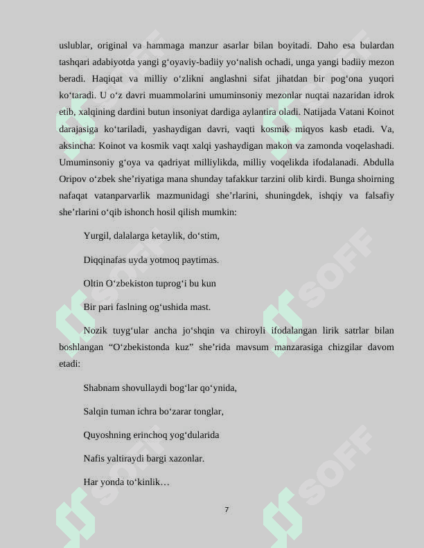 ABDULLA ORIPOV SHEʼRIYATIDA VATAN VA VATANPARVARLIK 7