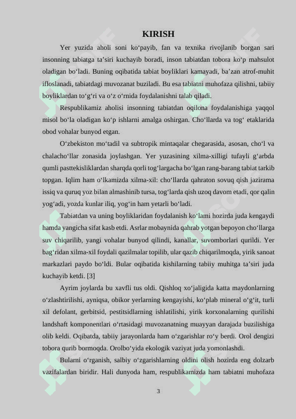 “Inson xo`jalik faoliyatining tabiatga tasirining geografik oqibatlari” 3